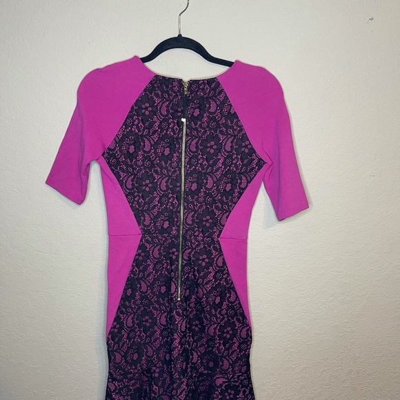 Juicy Fuchsia with Black Lace Overlay Dress - Picture 2 of 4